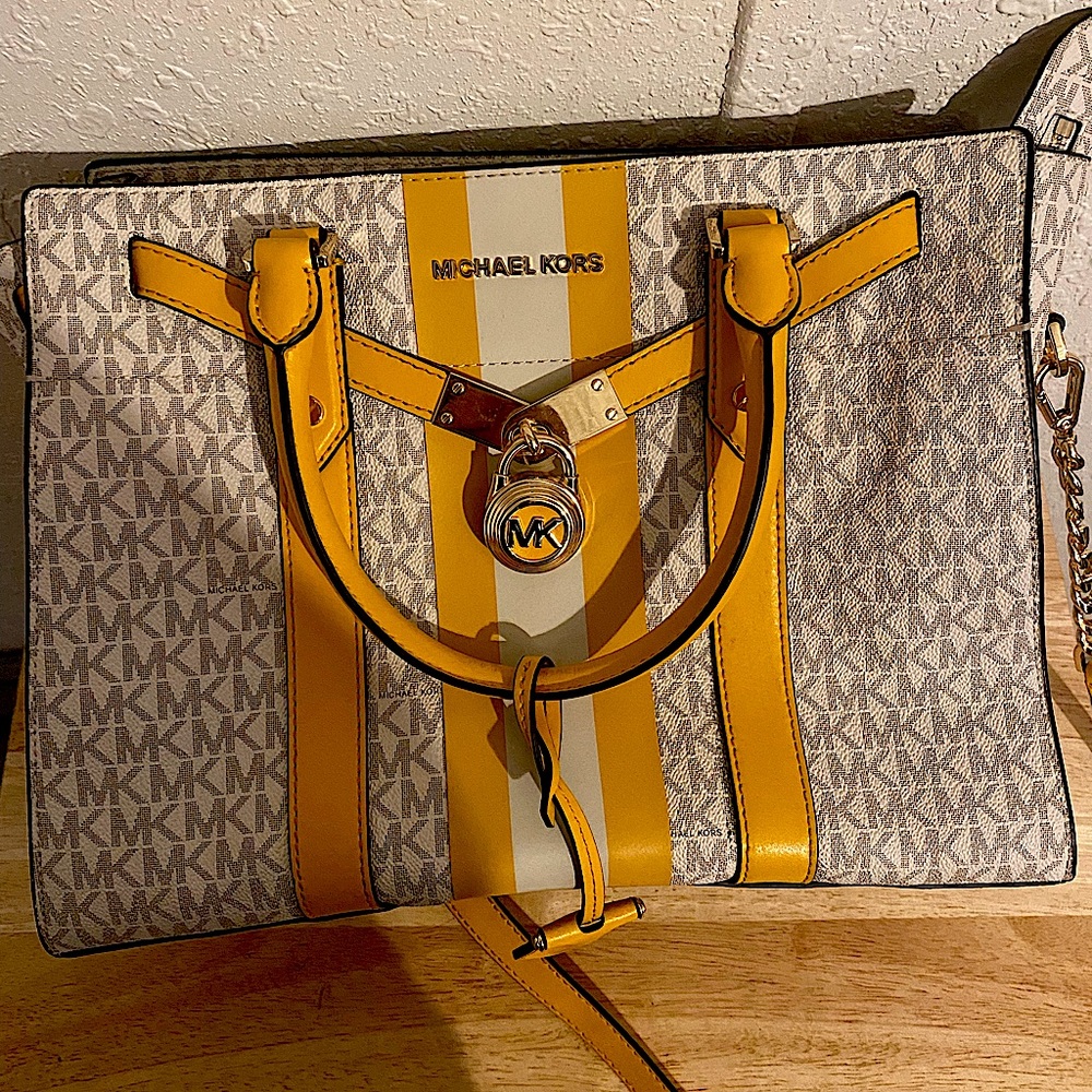 Michael Kors purse, yellow and white
